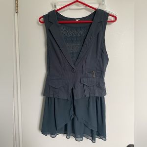 Button up vest with back detail and faux skirt